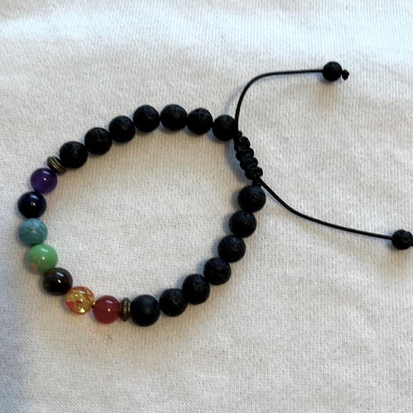 Lava Rock Adjustable slide Chakra Color Bead Bracelet - Picture 3 of 5